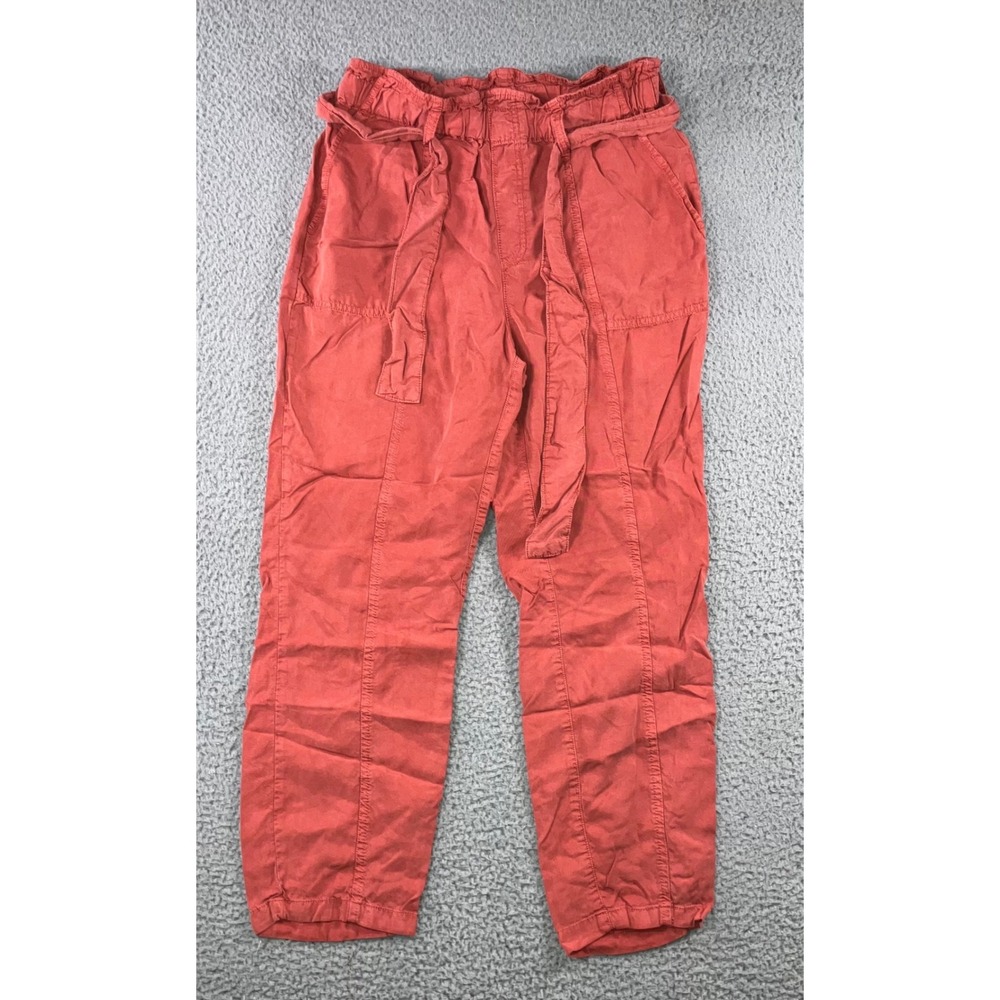 Social Standard Paperbag Waist Pants Women M Coral Red High Rise Boho Tencel